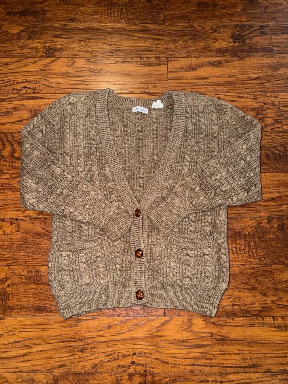 Vintage Ann Taylor Cable Knit Cardigan Size S Brown 100% Wool